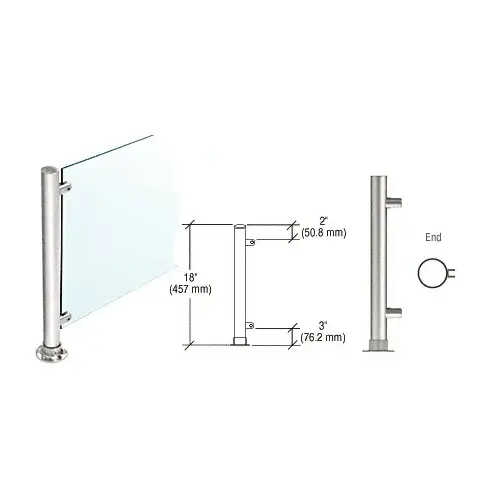 CRL PP45EPS Polished Stainless 18" High 1-1/2" Round PP45 Contemporary Series Straight Front Counter/Partition End Post