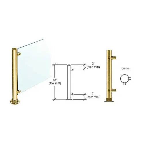 CRL PP45LPB Polished Brass 18" High 1-1/2" Round PP45 Contemporary Series Straight Front Counter/Partition Corner Post