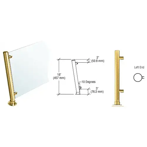 Polished Brass 18" High 1-1/2" Round PP46 Contemporary Series Slant Front Counter/Partition Left End Post
