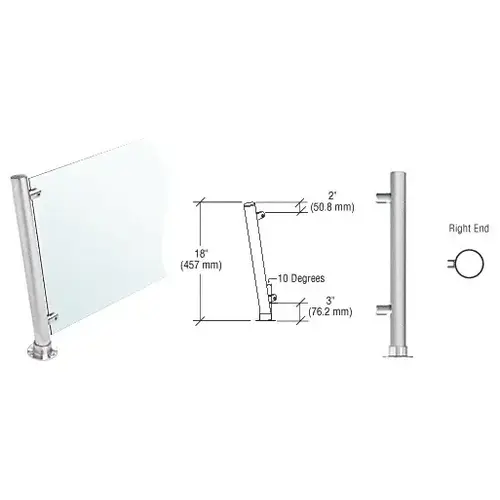 CRL PP46REBS Brushed Stainless 18" High 1-1/2" Round PP46 Contemporary Series Slant Front Counter/Partition Right End Post