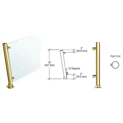 Polished Brass 18" High 1-1/2" Round PP46 Contemporary Series Slant Front Counter/Partition Right End Post