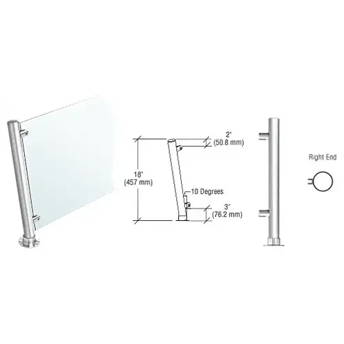Polished Stainless 18" High 1-1/2" Round PP46 Contemporary Series Slant Front Counter/Partition Right End Post
