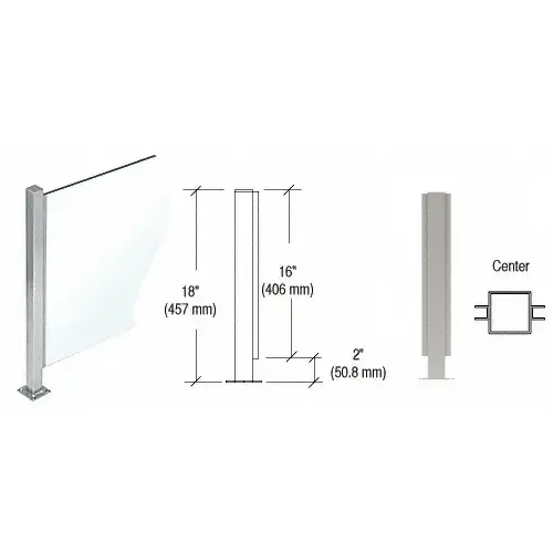 Brushed Stainless 18" High 1" Square PP47 Mini Plaza Series Partition Center Post With U-Channel