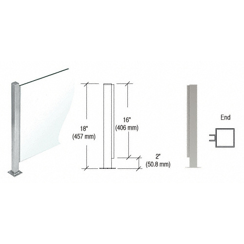 CRL PP47EBS Brushed Stainless 18" High 1" Square PP47 Mini Plaza Series Partition End Post With U-Channel