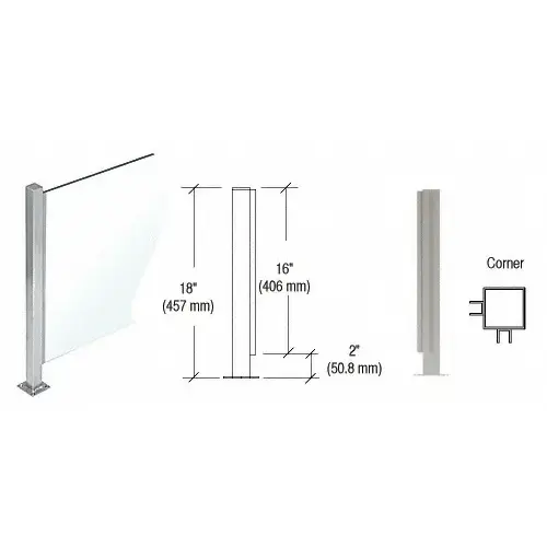 Brushed Stainless 18" High 1" Square PP47 Mini Plaza Series Partition Corner Post with U-Channel