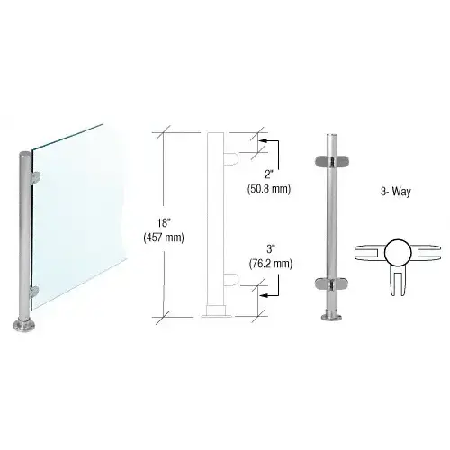 Brushed Stainless 18" x 1" PP49 Slimline Series Round Partition 3-Way Post
