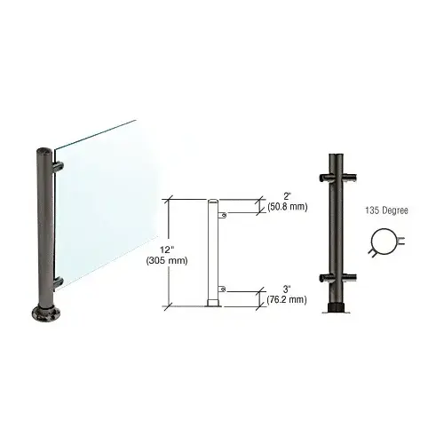 Black Powder Paint 12" High 1" Round PP55 Slimline Series Straight Front Counter/Partition 135 Degree Post