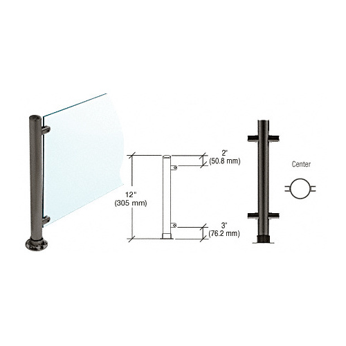 Black Powder Paint 12" High 1" Round PP55 Slimline Series Straight Front Counter/Partition Center Post