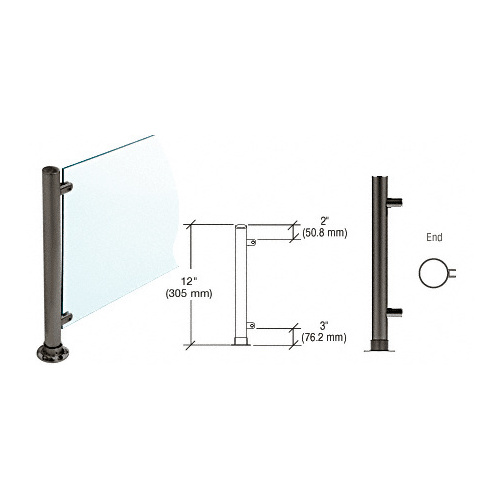 Black Powder Paint 12" High 1" Round PP55 Slimline Series Straight Front Counter/Partition End Post