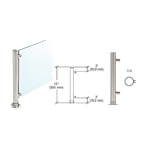 CRL PP55EBS Brushed Stainless 12" High 1" Round PP55 Slimline Series Straight Front Counter/Partition End Post