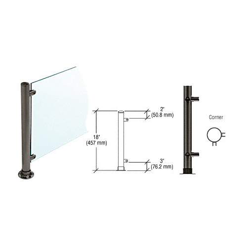 Black Powder Paint 18" High 1" Round PP56 Slimline Series Straight Front Counter/Partition Corner Post