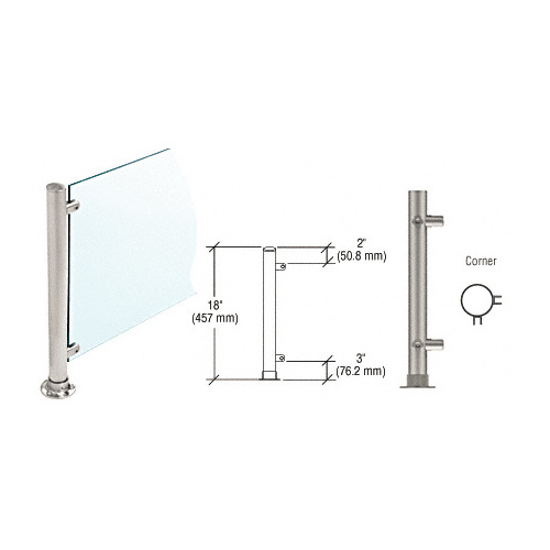 CRL PP56LBS Brushed Stainless 18" High 1" Round PP56 Slimline Series Straight Front Counter/Partition Corner Post
