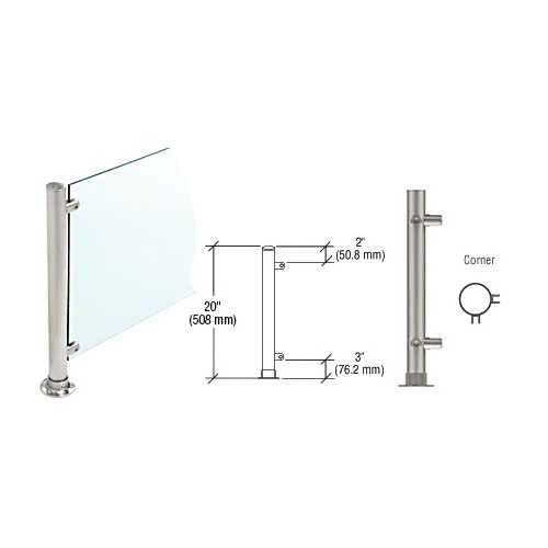 CRL PP57LBS Brushed Stainless 20" High 1" Round PP56 Slimline Series Straight Front Counter/Partition Corner Post