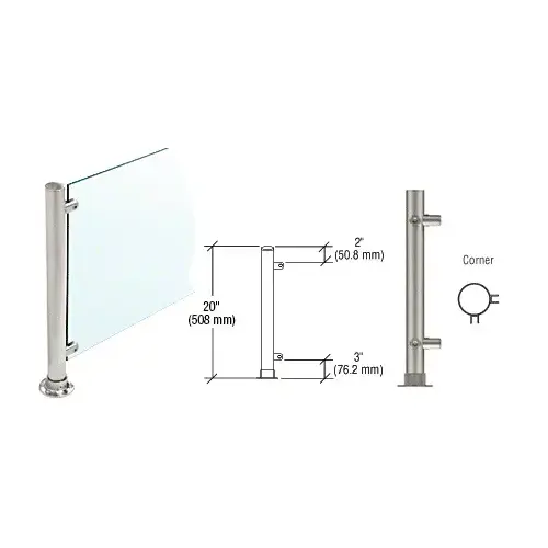 CRL PP57LBS Brushed Stainless 20" High 1" Round PP56 Slimline Series Straight Front Counter/Partition Corner Post