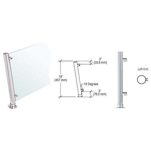 Brushed Stainless 18" High 1" Round PP65 Slimline Series Slant Front Counter/Partition Left End Post