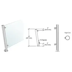 CR Laurence Teilungsendpfosten PP56 – Gebürsteter Edelstahl, 45,7 Cm Hoch, Für 6/10 Mm Glas
