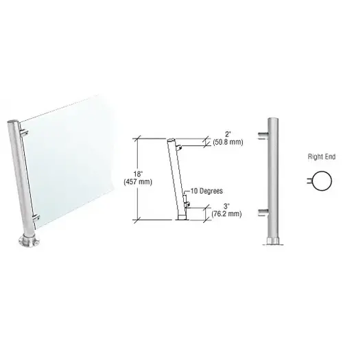 CRL PP65REBS Brushed Stainless 18" High 1" Round PP65 Slimline Series Slant Front Counter/Partition Right End Post