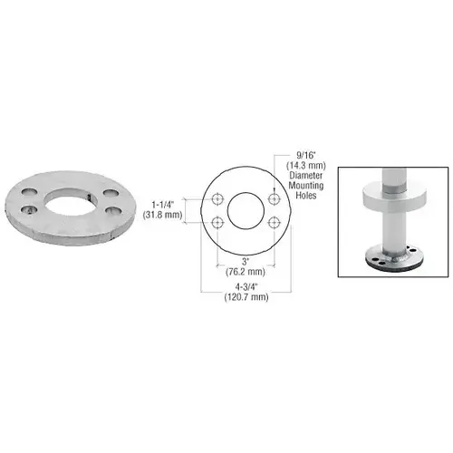 CRL PR15FWS Mill Finish Stainless Steel Base Flange for 1-1/2" Schedule 40 Pipe Railings - Wood Mount