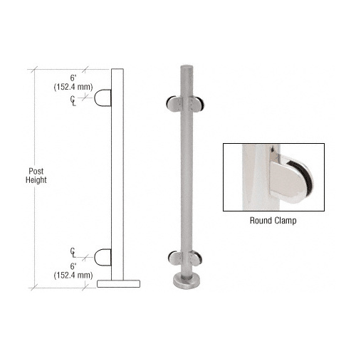 CRL PR42ABS Brushed Stainless 42" Steel Round Glass Clamp 135 Degree Center Post Railing Kit