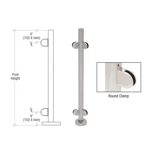 Brushed Stainless 42" Steel Round Glass Clamp 135 Degree Center Post Railing Kit