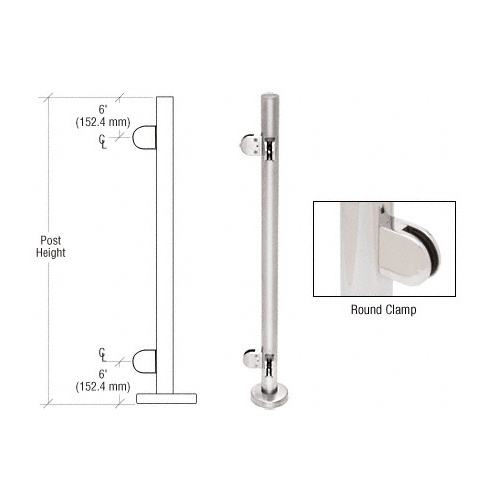 CRL PR42LPS Polished Stainless 42" Steel Round Glass Clamp 90 Degree Corner Post Railing Kit