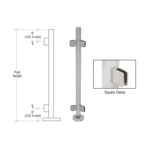 CRL PS36ABS Brushed Stainless 36" Steel Square Glass Clamp 135 Degree Center Post Railing Kit
