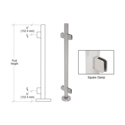 CRL PS36CBS Brushed Stainless 36" Steel Square Glass Clamp 180 Degree Center Post Railing Kit