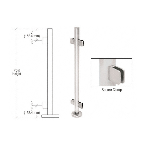 Polished Stainless 36" Steel Square Glass Clamp 180 Degree Center Post Railing Kit