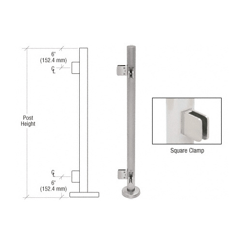 Brushed Stainless 42" Steel Square Glass Clamp 90 Degree Corner Post Railing Kit