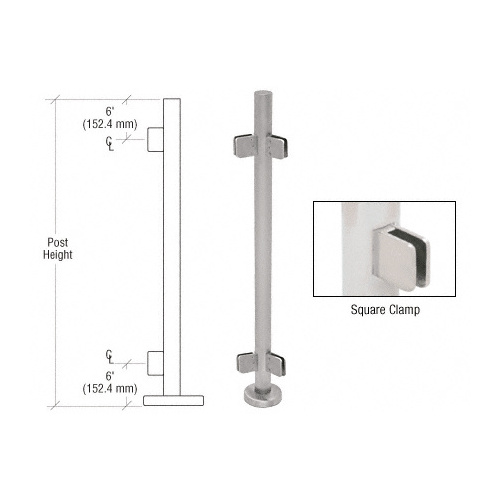 CRL PS42ABS Brushed Stainless 42" Steel Square Glass Clamp 135 Degree Center Post Railing Kit