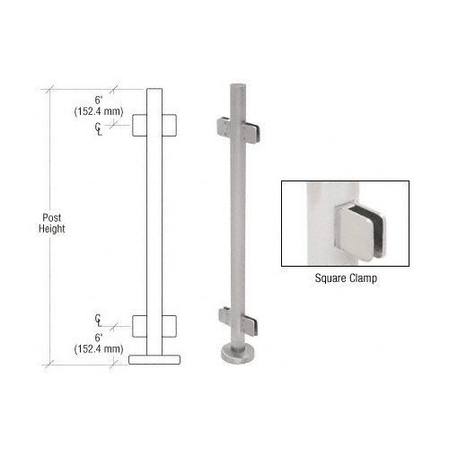CRL PS42CBS Brushed Stainless 42" Steel Square Glass Clamp 180 Degree Center Post Railing Kit