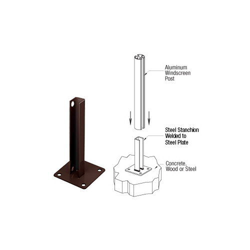 CRL PSB1ABRZ Matte Bronze AWS Steel Stanchion for 180 Degree Round or Rectangular Center or End Posts