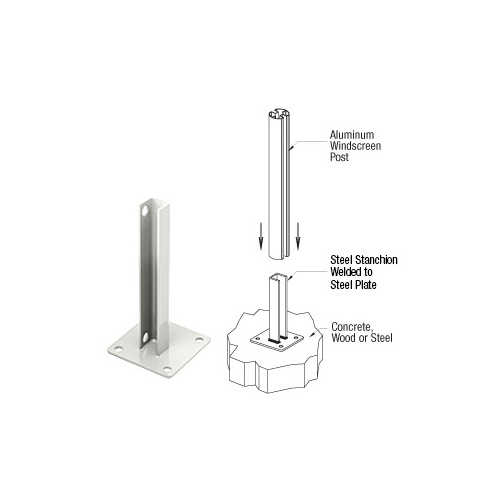 CRL PSB1AW Sky White AWS Steel Stanchion for 180 Degree Round or Rectangular Center or End Posts