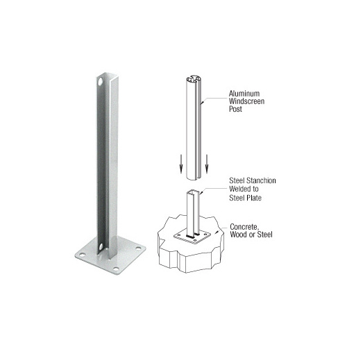 CRL PSB1BS Metallic Silver AWS Steel Stanchion for 180 Degree Round or Rectangular Center or End Posts