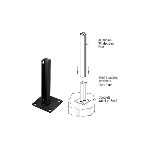 Black AWS Steel Stanchion for 135 Degree Round Center Posts
