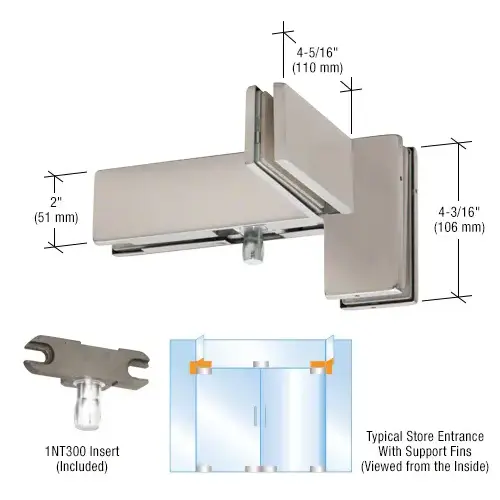 KABA Brushed Stainless Left Hand Sidelite Mounted Transom Patch Fitting with Support Fin Bracket