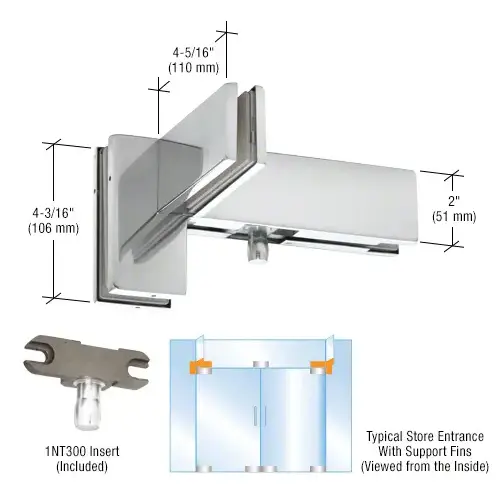 KABA Polished Stainless Right Hand Sidelite Mounted Transom Patch Fitting with Support Fin Bracket