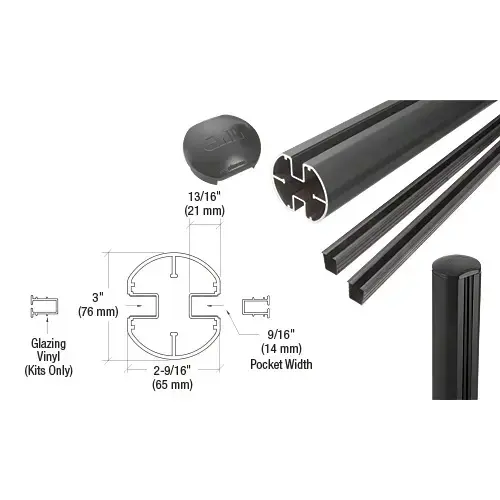 Matte Black AWS 3" Diameter Round 180 Degree 60" Center Post Kit