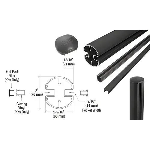 Matte Black AWS 3" Diameter Round 180 Degree 48" End Post Kit