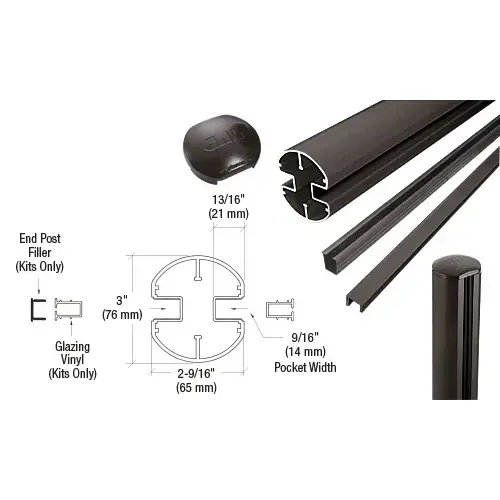 Matte Bronze AWS 3" Diameter Round 180 Degree 48" End Post Kit