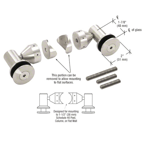 Custom Polished Stainless Double Arm Fixed Fitting Set for 1/2" Glass