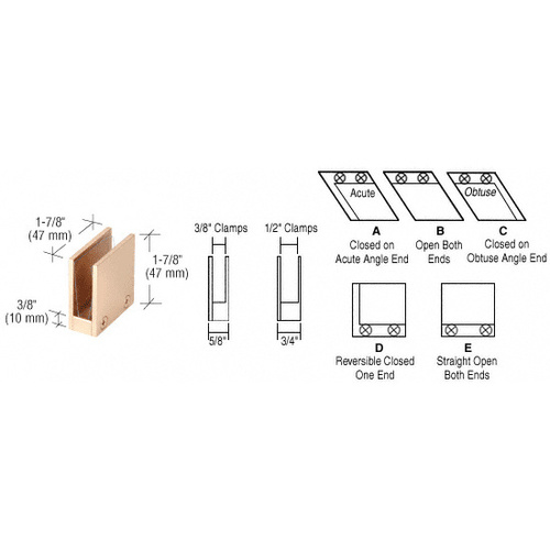 Polished Brass 3/8" 90 Degree Straight Open Center Clamps Type 'E' Stair and Walkway Railings