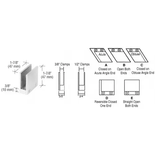 Chrome 1/2" 90 Degree Straight Open Center Clamps Type 'E' Stair and Walkway Railings