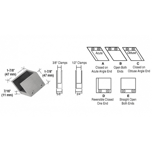 Brushed Nickel 3/8" 52 Degree Slant Acute End Clamp Type "A" Stair and Walkway Railings