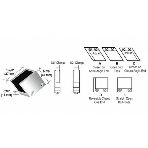 Chrome 1/2" 52 Degree Slant Acute End Clamp Type "A" Stair and Walkway Railings