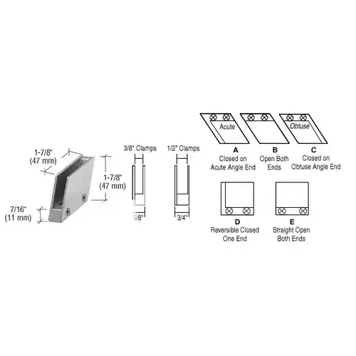 Brushed Nickel 1/2" 128 Degree Slant Obtuse End Clamp Type 'C' Stair and Walkway Railing