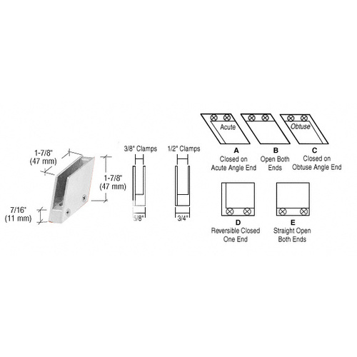 Chrome 3/8" 128 Degree Slant Obtuse End Clamp Type 'C' Stair and Walkway Railing