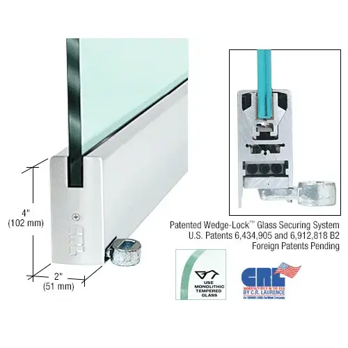 Satin Anodized 4" Offset Custom Length Square Style Door Rail without Lock for 1/2" Glass