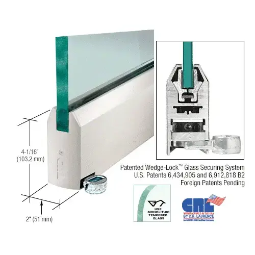 Brushed Stainless 4" Custom Length Tapered Style Door Rail without Lock for 1/2" Glass