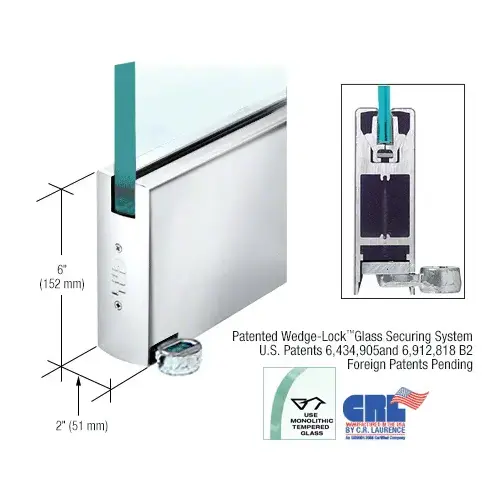 Polished Stainless 6" Custom Length Square Style Door Rail without Lock for 1/2" Glass